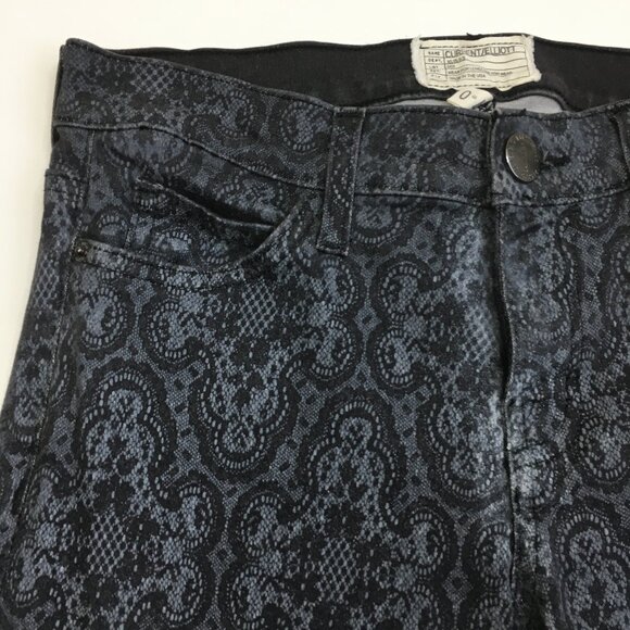 CURRENT ELLIOTT 5 Pocket Logo Hardware Black Antique Lace The Ankle Skinny Jeans - Picture 6 of 12